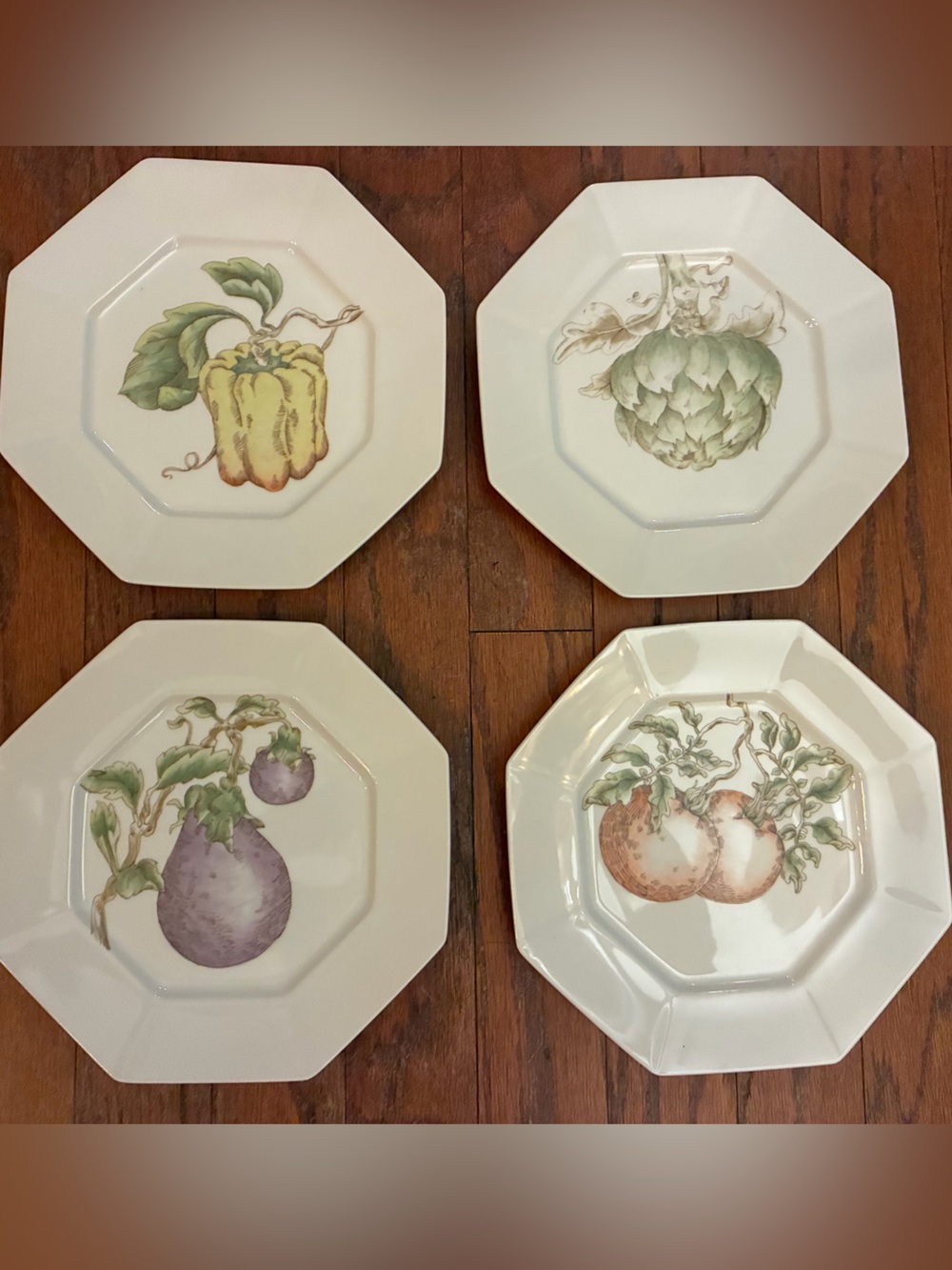 Vtg Fitz&Floyd Set Of 4 Potager Dinner Plates Tomato Artichoke Eggplant Pepper